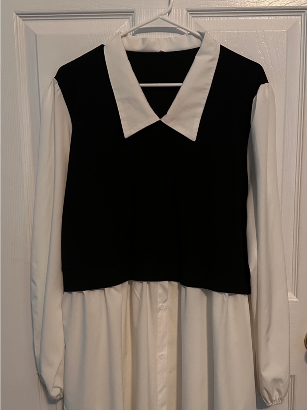SHEIN Black and White Layered Collared Blouse